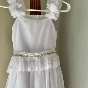 White fancy dress (wore for Holy Communion) with a detachable lace belt. Size 10